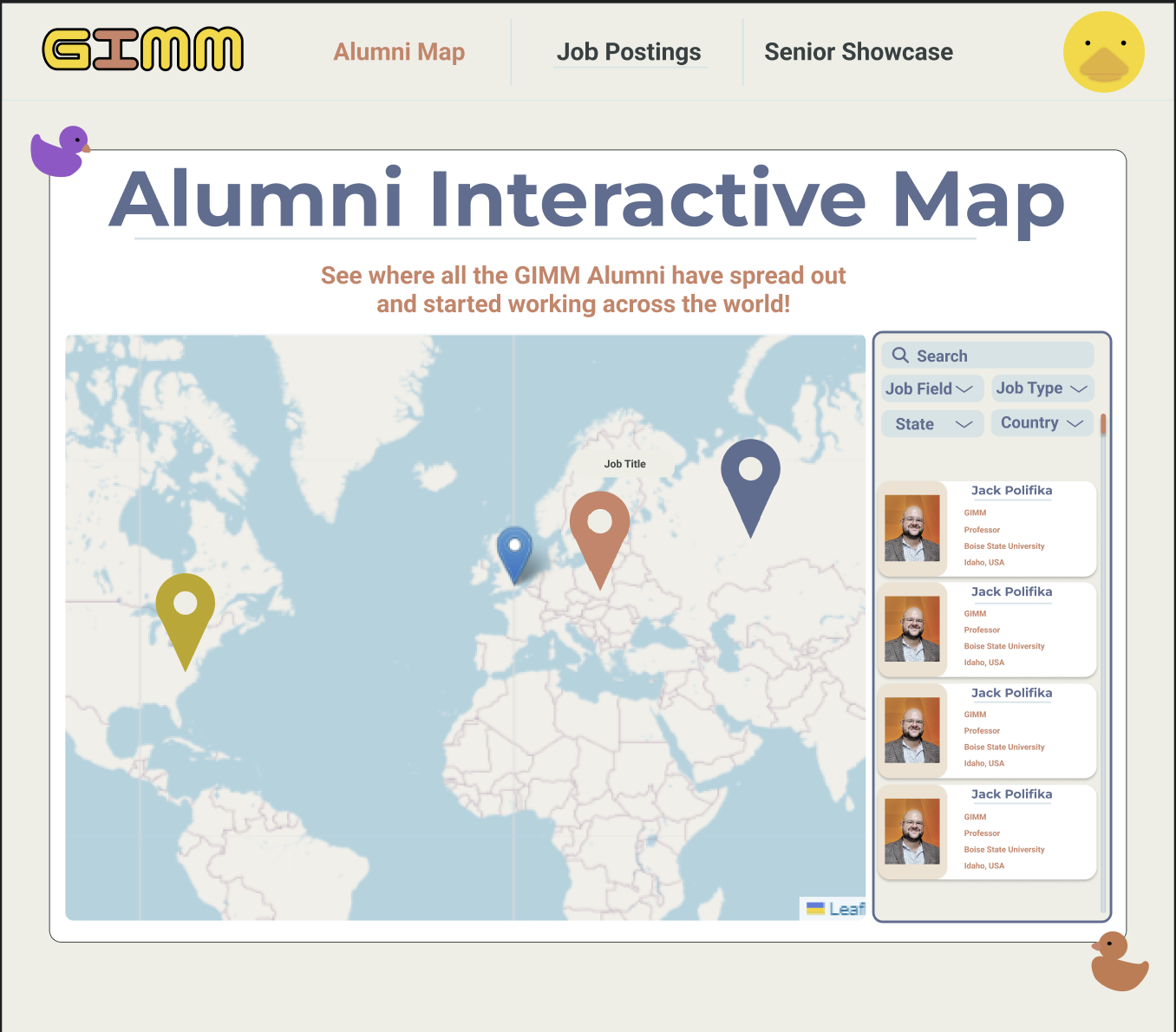 A screenshot of the final design of the map page on Figma.