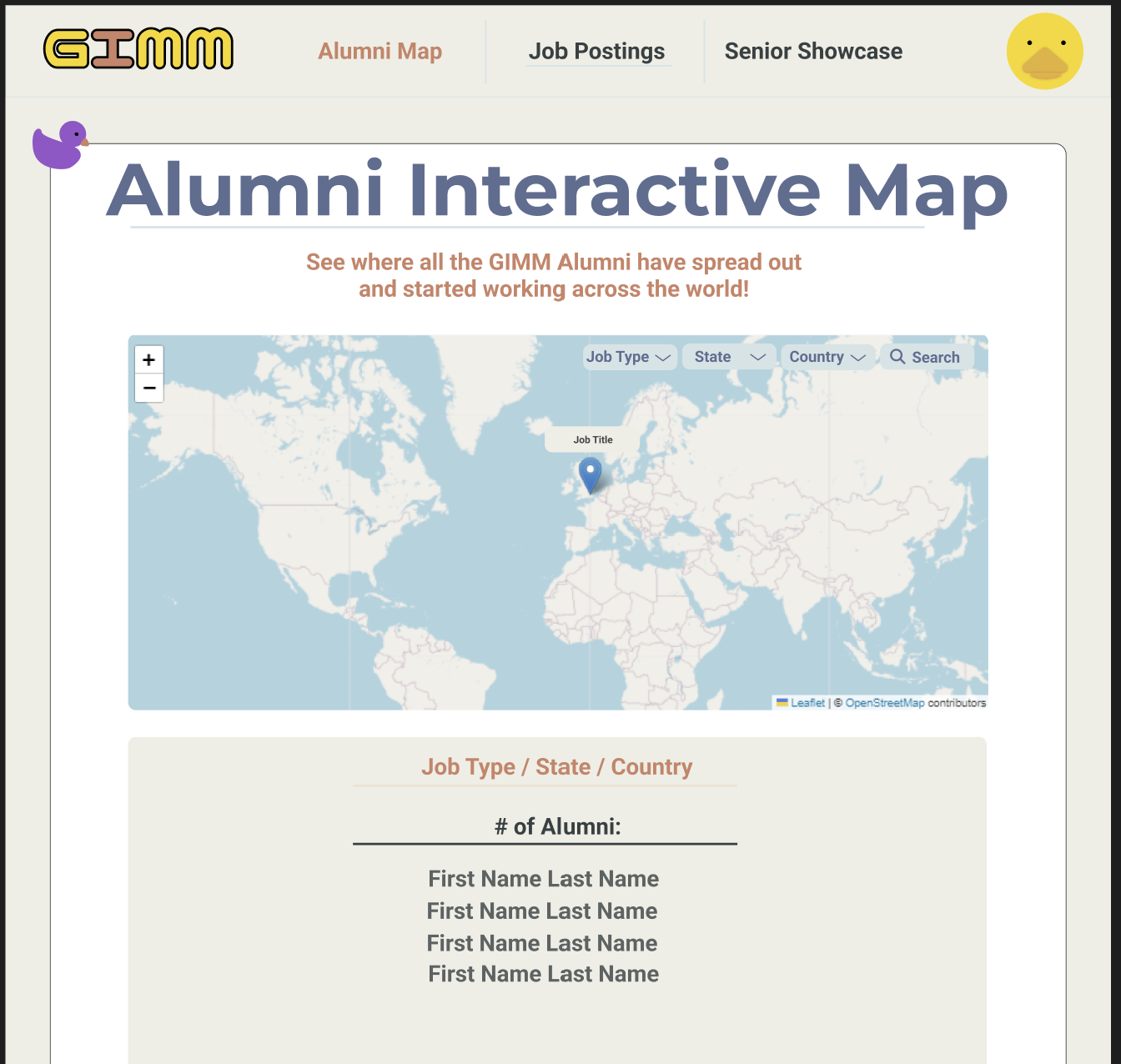 A screenshot of the third design of the map page on Figma.
