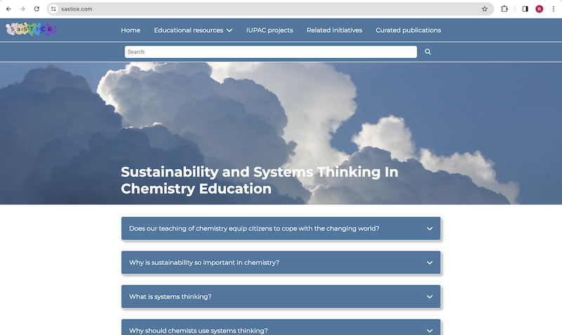 A screenshot from the website for Sustainability and Systems Thinking In Chemistry Education