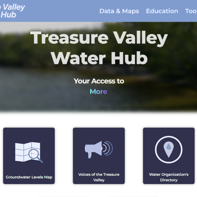 A screenshot of the home page of the Treasure Valley Water Hub website.