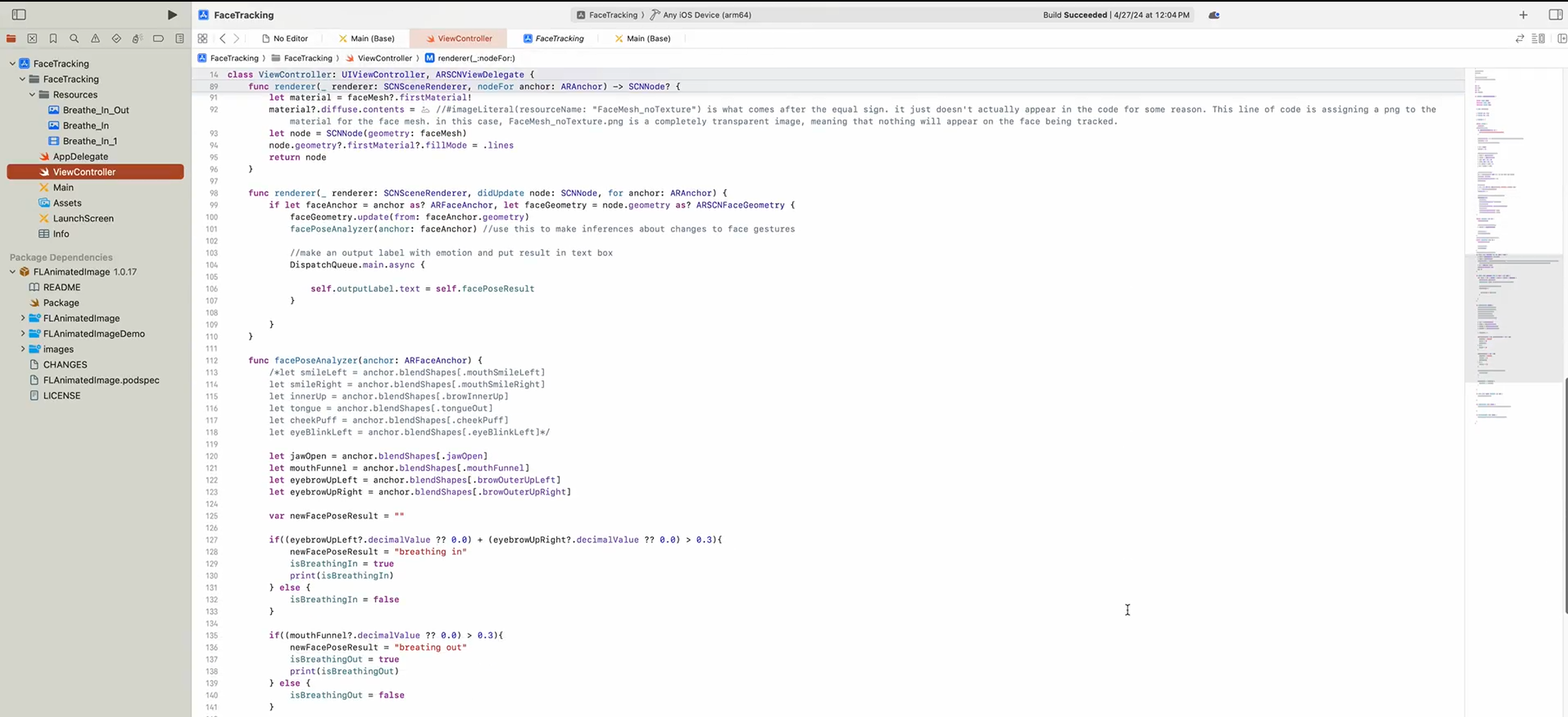 Another screenshot of some of the code I wrote in XCode