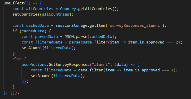 A screenshot of code used on the Alumni Map page.