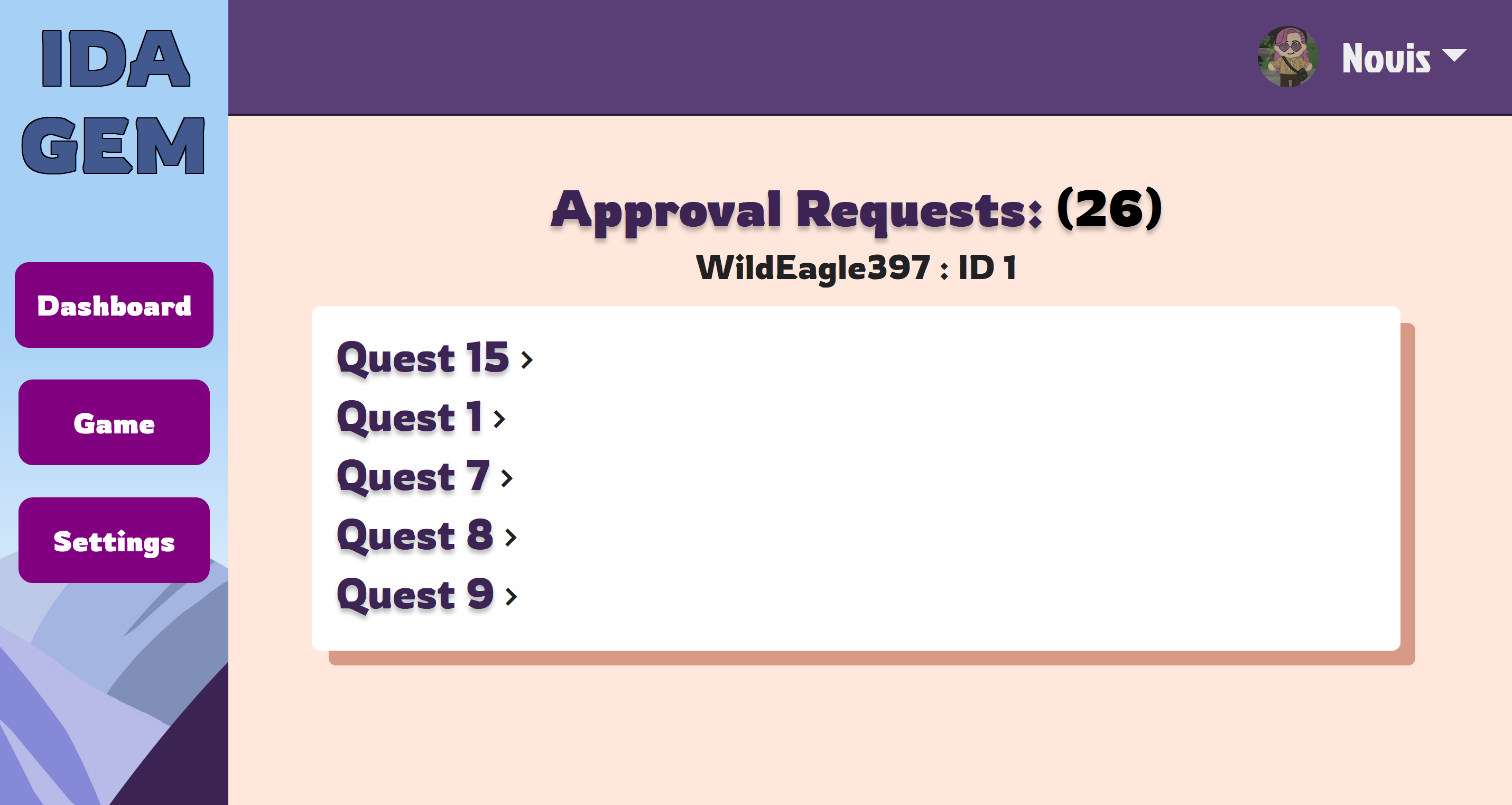 A screenshot of the approvals page.