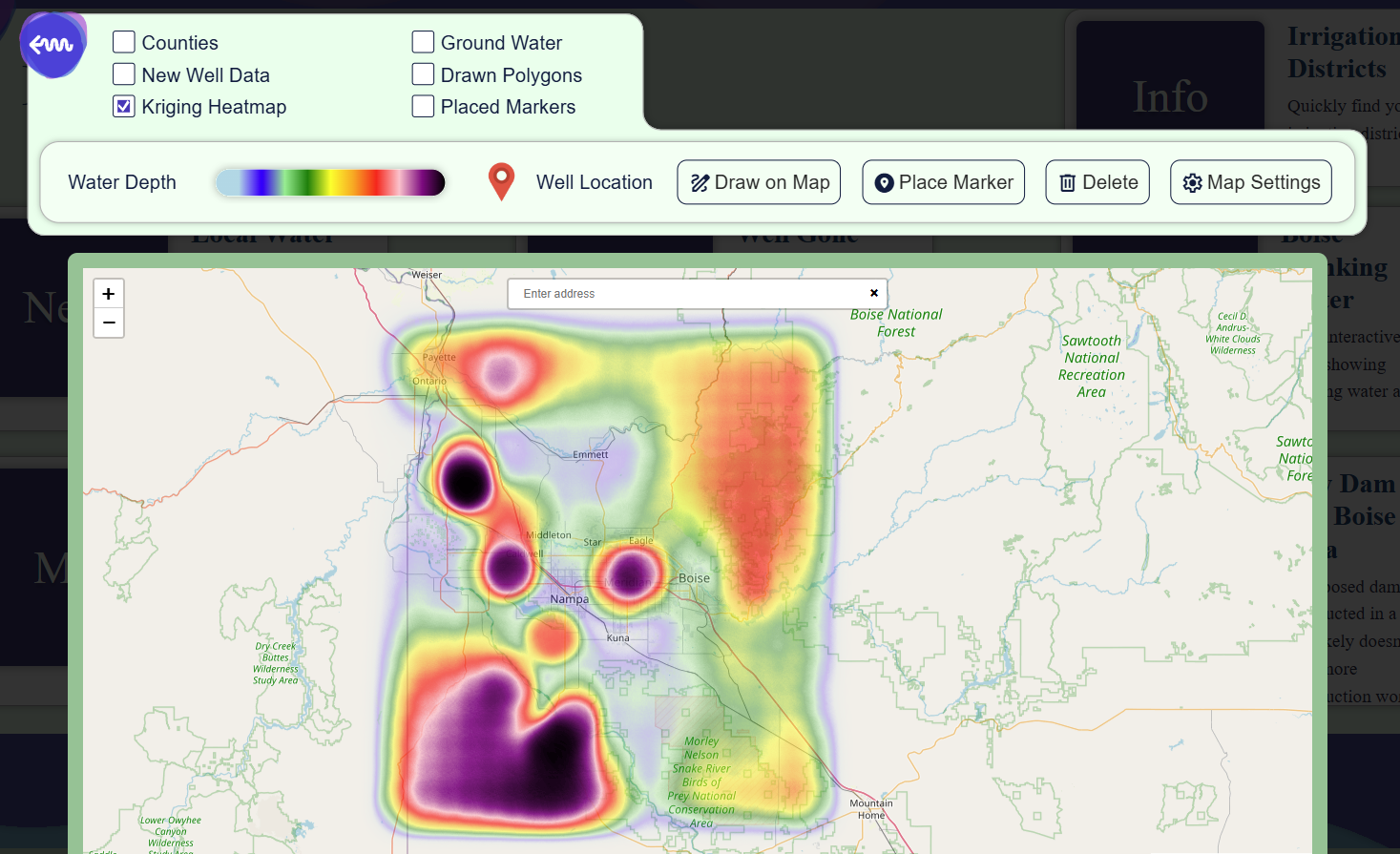 A screenshot from an old iteration of the website that used a kriging heatmap.